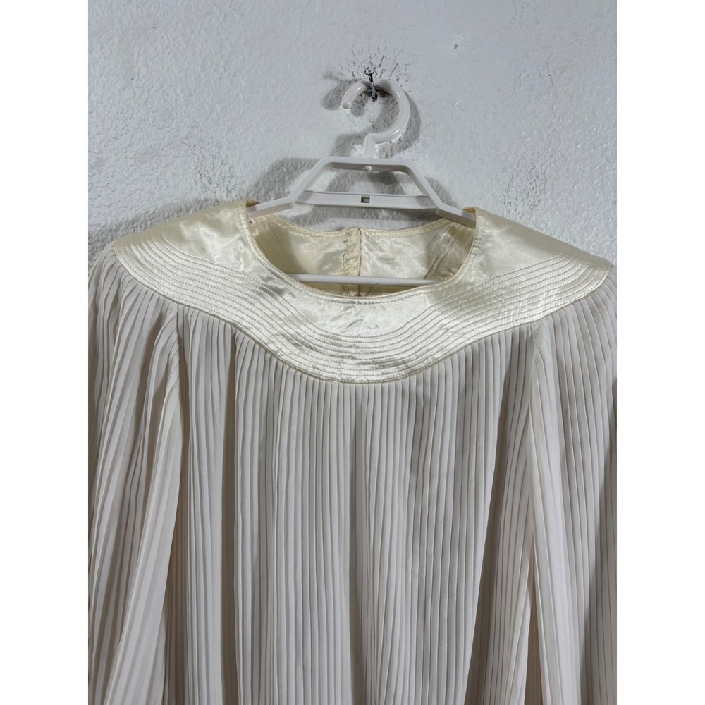 ZiZi by Barbara Chados Vintage Ivory Pleated Blouse Satin Trim Womens Large - Picture 3 of 6